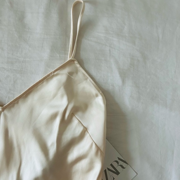 ZARA NWT Cream Satin Slip Dress - Picture 2 of 4